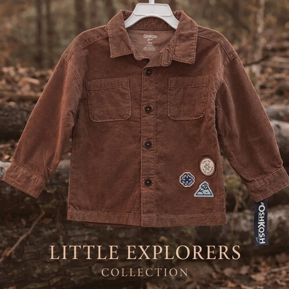 OshKosh B’gosh 24M Corduroy Shirt Jacket Brown Patch Button Up NWT